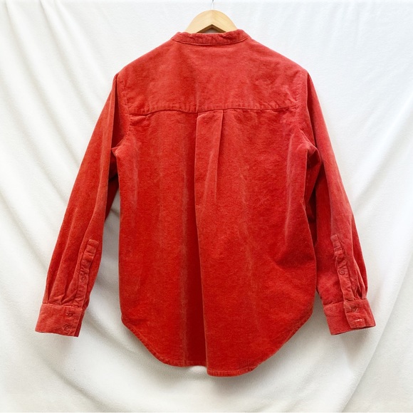 Unisex Orange Cozy Corduroy Button-up Overshirt with Mandarin Collar - Picture 4 of 11